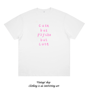 涂鸦印花短袖 cute cute美式 psycho 趣味慵懒休闲男女t恤 but
