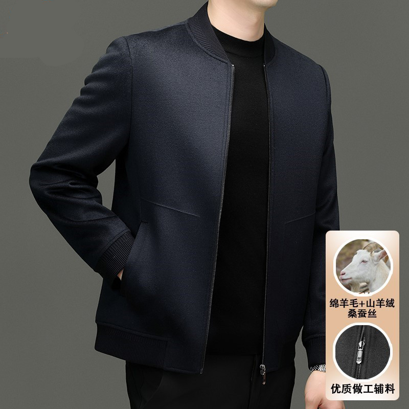 秋冬新款高档羊毛夹克男短款棒球领毛呢大衣中年保暖呢子商务外套