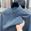 2026新款春秋季条纹长袖衬衫男翻领纯棉商务休闲免烫中年男士衬衣