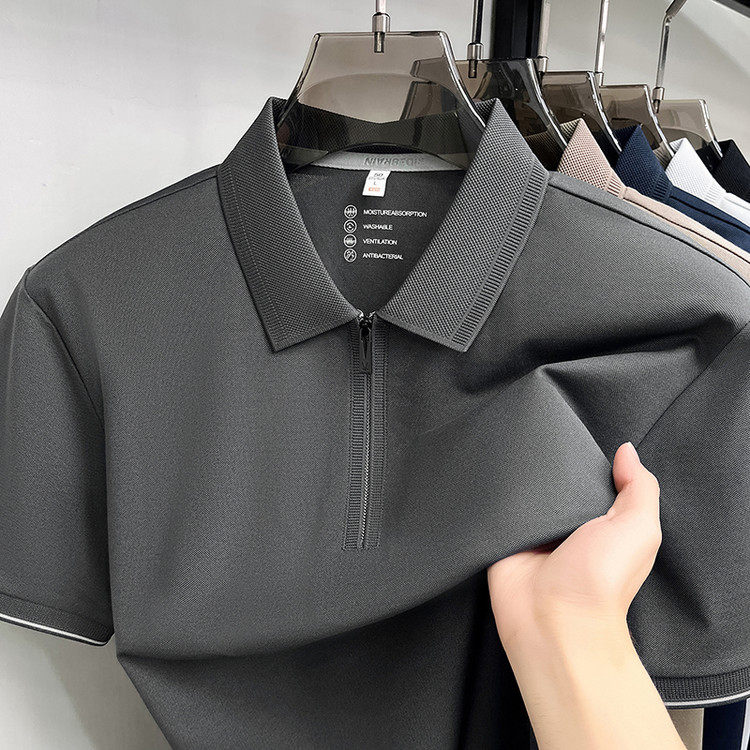 2026新款夏季男士翻领POLO衫短袖商务休闲透气中年拉链半袖t恤男