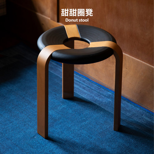集木室物所圆凳家用餐桌餐椅可叠放椅子备用凳高复古简约黑色加厚