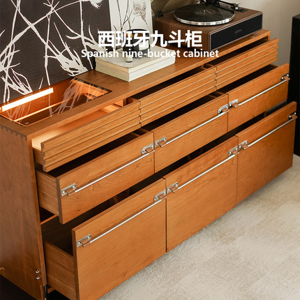 集木室物所/西班牙九斗柜餐边柜靠墙一体实木斗柜储物收纳床尾柜