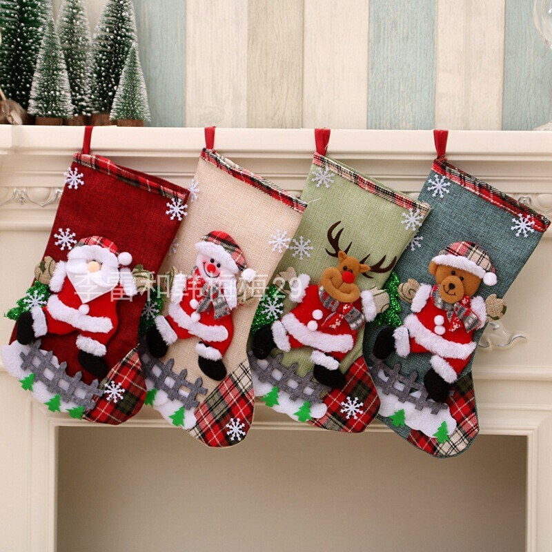 1 pcs christmas stockings socks with snowman santa elk bear