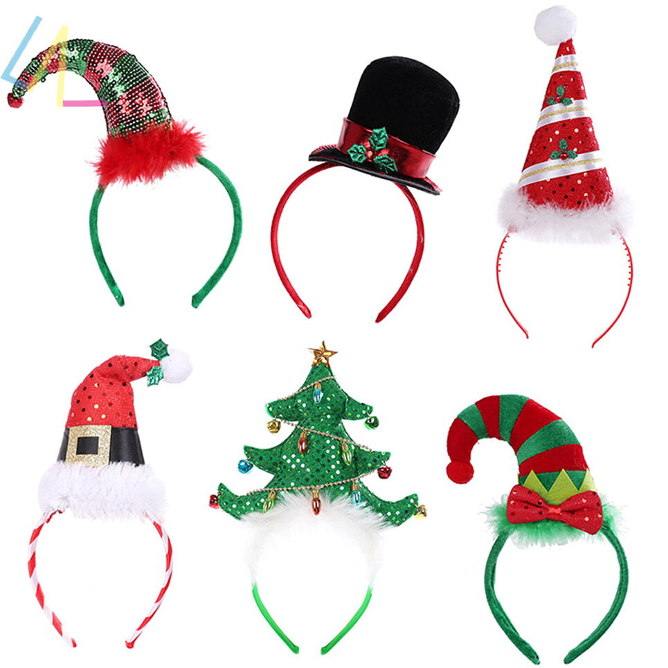 girl christmas headband sequins hairball santa hat cap xmas