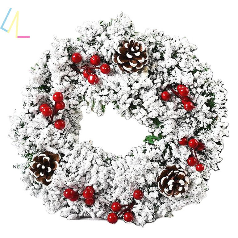 christmas wreath pinecone red wall window door party decor