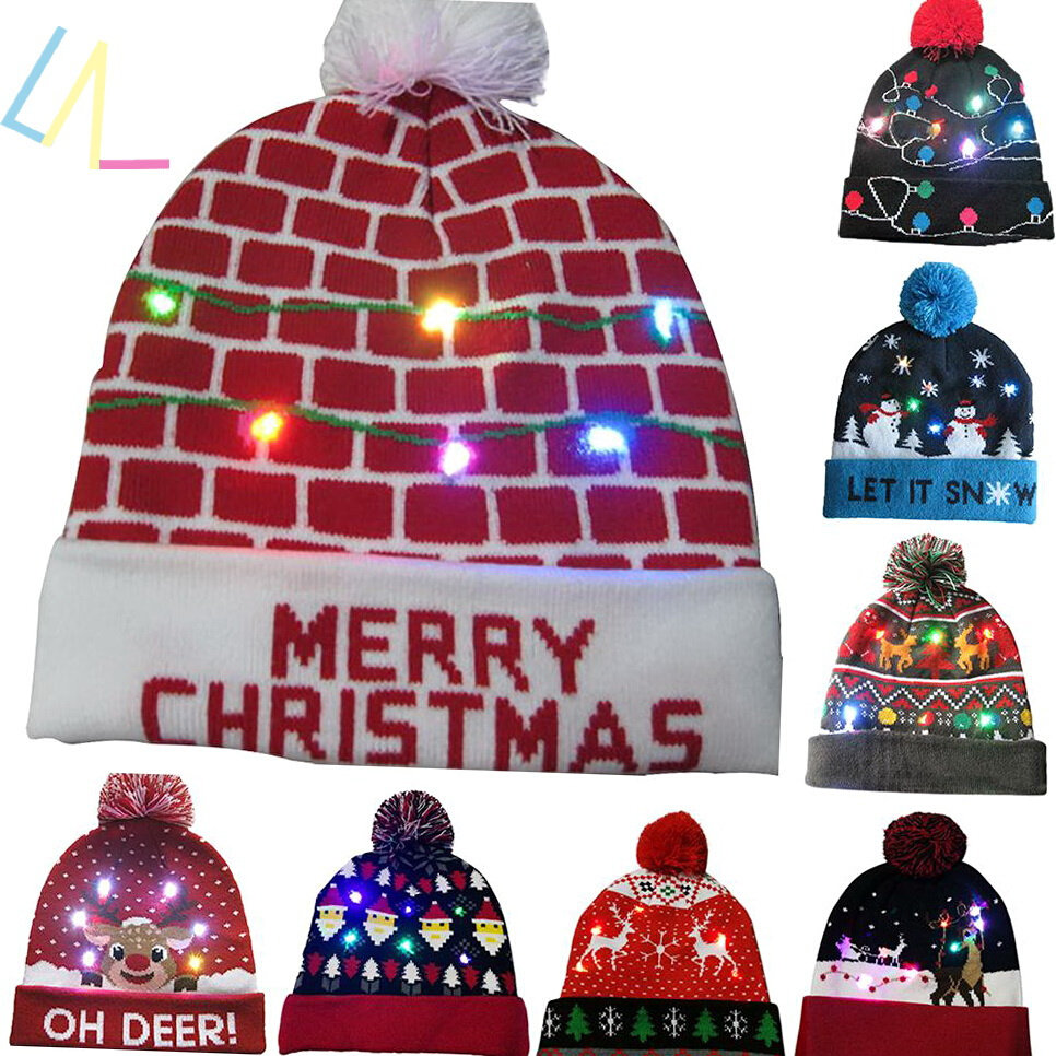 led light knit christmas hats women decorations santa gifts