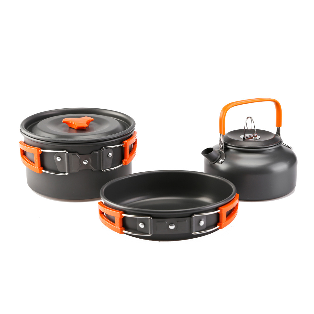 @..2-3 Person Portable Camping Pot Boiling Kettle Teapot Set