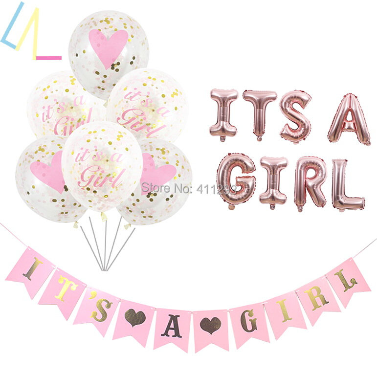 its a girl balloon boy balloons flags pink blue decorations