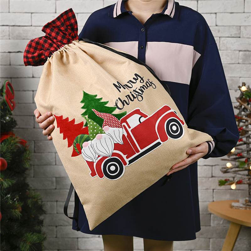 sale christmas linen gift bag storage sack drawstring prese