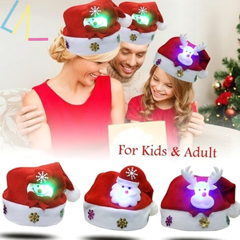 led light christmas hat santa claus xmas gifts cap adult kid