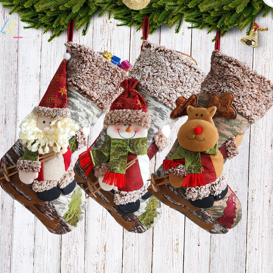 large santa claus christmas stocking decor sock kid gift bag