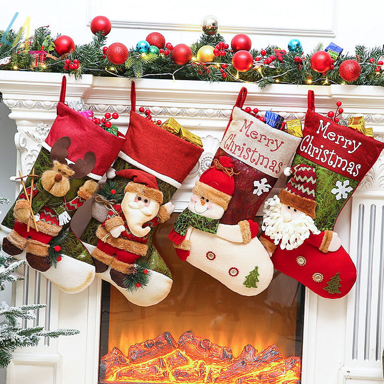 christmas stockings socks candy gift bag fireplace new year