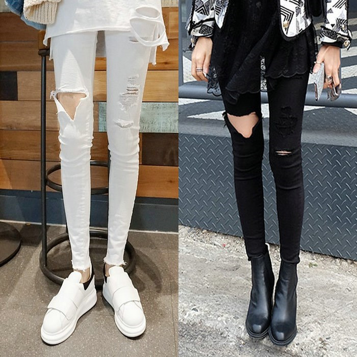 高腰破洞牛仔裤女2023春夏季新款小脚裤韩版潮ins乞丐个性九分裤