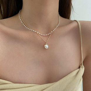 双层珍珠项链女设计感小众2022年新款 潮网红不掉色锁骨链