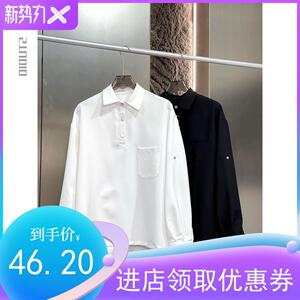 2023半袖新款春季衬衫设计感防晒衣韩系简约百搭黑色潮流polo领