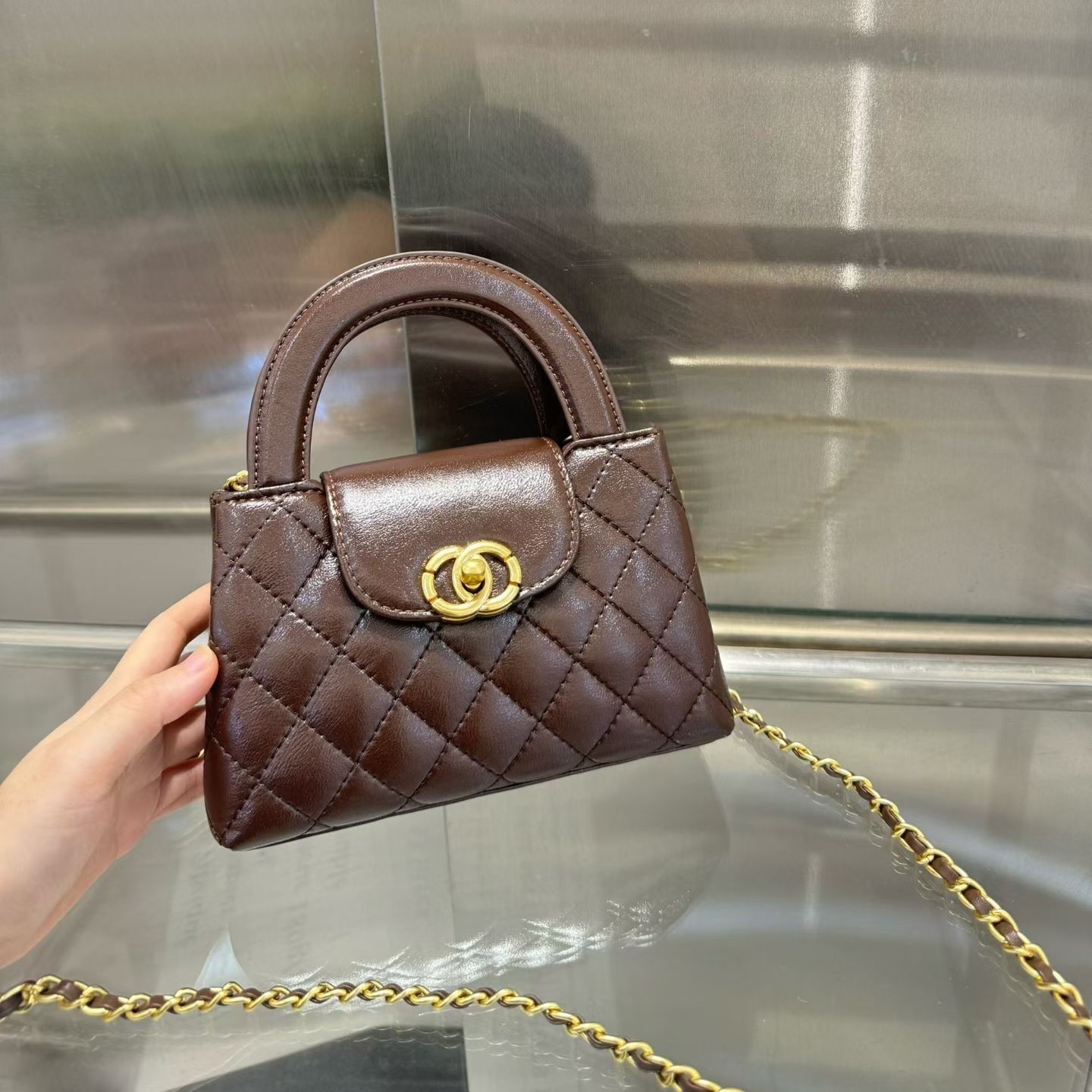 小香风流行包包复古菱格链条小猫包mini手拎包女单肩斜挎包中古包