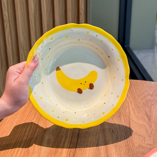 碟子儿童家用餐盘 ins奶油风陶瓷盘子可爱香蕉菜盘高颜值餐具套装