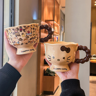 可爱小猫咪高脚杯少女心陶瓷马克杯礼盒办公室咖啡牛奶杯生日礼物