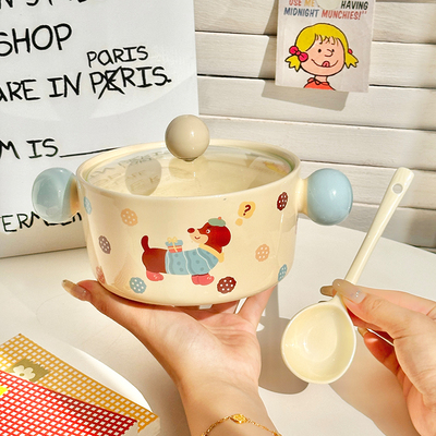 高颜值腊肠小狗泡面碗带盖汤面碗