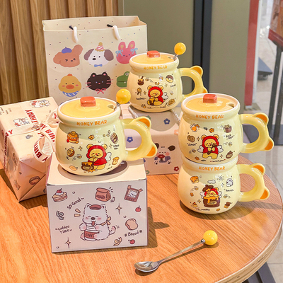 可爱蜂蜜小熊陶瓷马克杯带盖情侣