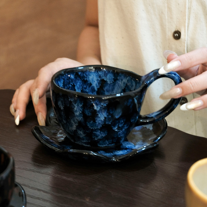 复古窑变马克杯窑变咖啡杯碟套装