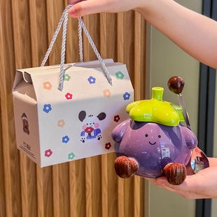 送女生生日礼物ins可爱卡通茄子墩墩陶瓷水杯闺蜜实用有意义礼品