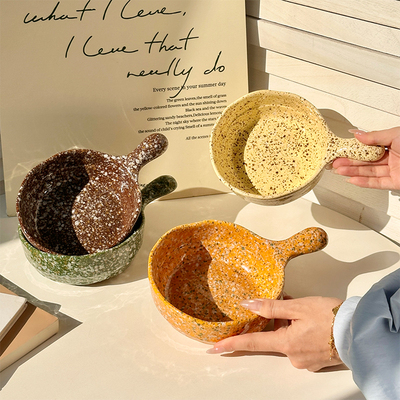 ins韩国泼墨陶瓷手柄碗家用烤箱