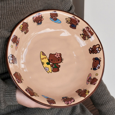 ins风可爱kt猫咪餐盘家用圆盘2025新款蛋糕甜品水果盘陶瓷菜盘子