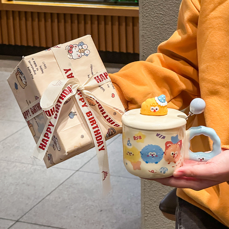 生日礼物手工包装礼盒超可爱煤球陶瓷马克杯带盖女生闺蜜伴手礼品