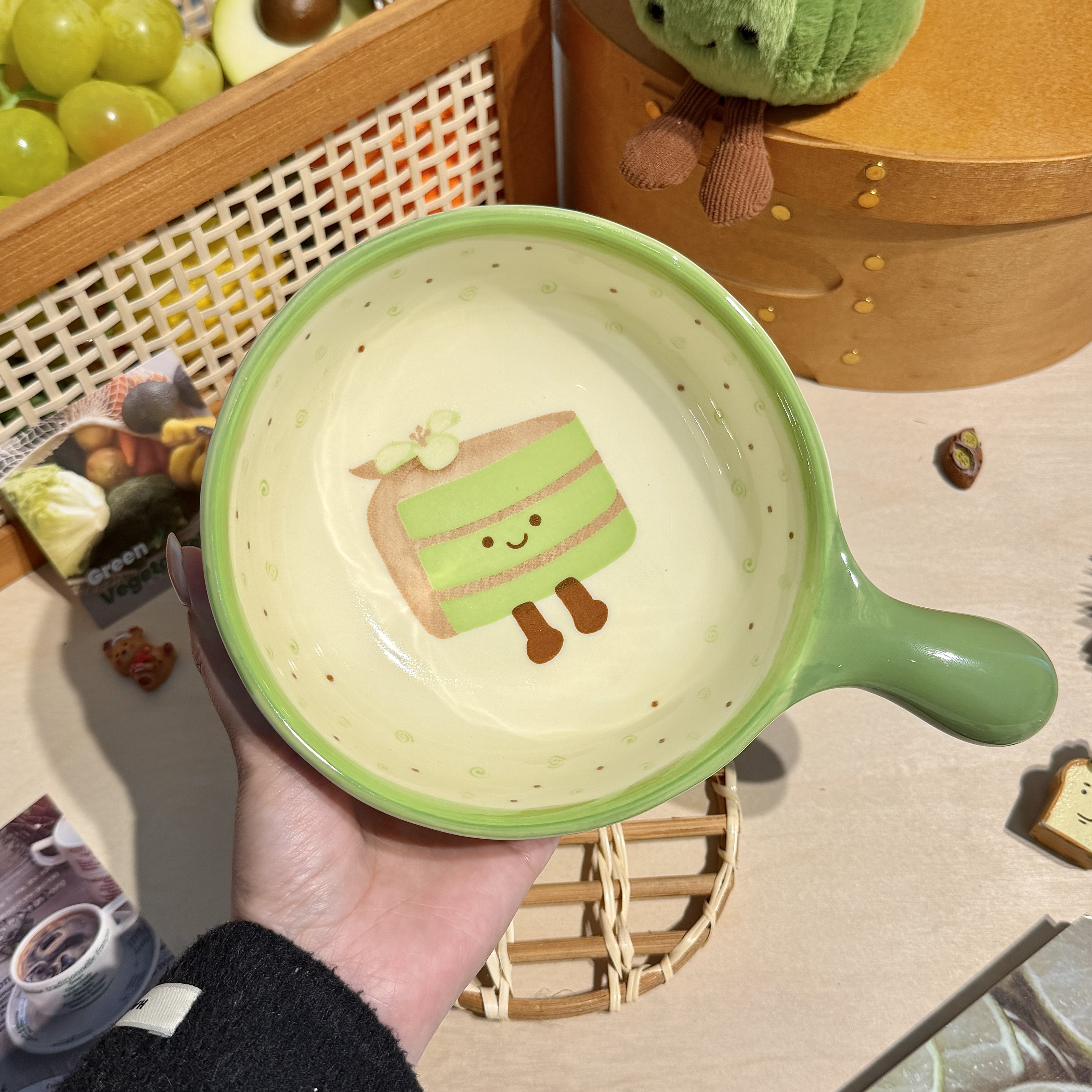 高颜值抹茶蛋糕手柄碗釉下彩餐具图片