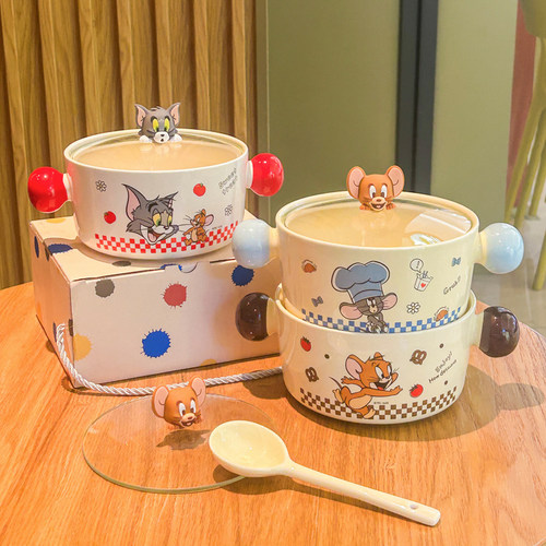 猫和老鼠联名款双耳泡面碗带盖勺