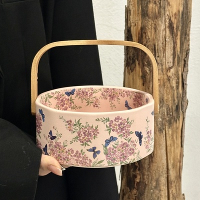 紫薇花手提陶瓷水果篮果盘伴手礼