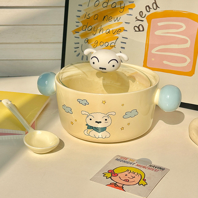 蜡笔小新餐具可爱陶瓷双耳泡面碗