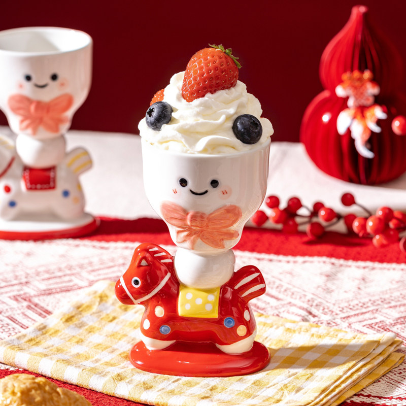 可爱马年高脚杯儿童手握杯高颜值陶瓷马克杯办公室咖啡牛奶杯家用