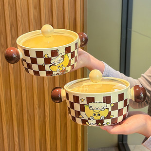 可爱香蕉小狗陶瓷泡面碗带盖宿舍用学生面碗可微波炉饭碗螺蛳粉碗