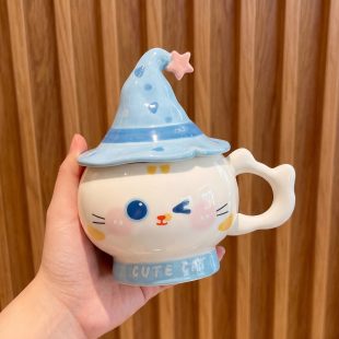 马克杯女生可爱魔法帽猫咪水杯生日礼物特别好看 陶瓷杯子伴手礼