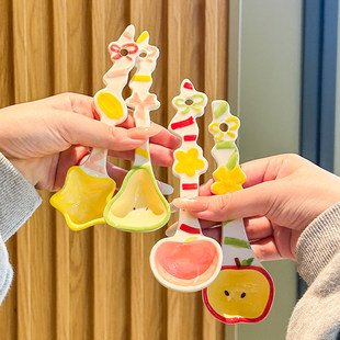 水果陶瓷小勺子可爱长柄汤勺高颜值吃饭勺汤匙儿童调羹个人专用勺