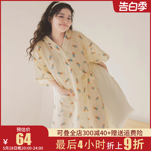 和服睡裙女布料纯棉纱布日系小熊短袖 睡衣夏季 家居服 汗蒸服大码