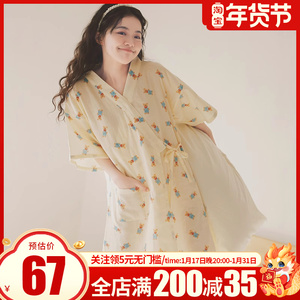 和服睡裙女布料纯棉纱布日系小熊短袖汗蒸服大码睡衣夏季家居服
