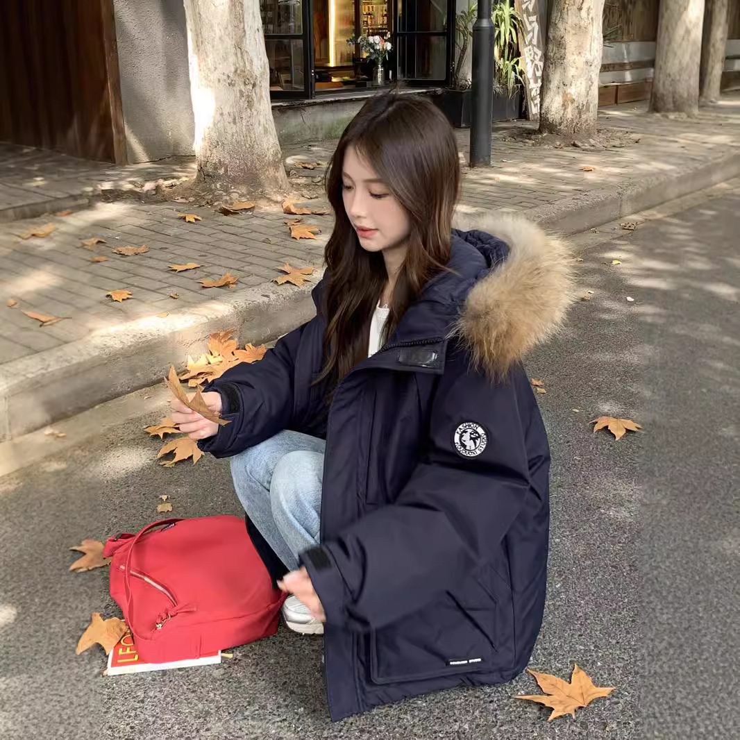 2025新国标90绒工装派克服羽绒服女中长款小个子冬貉子毛加厚外套