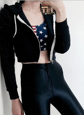 AmericanApparel 美国AA短款高腰拉锁开衫长袖帽衫卫衣 香港官网