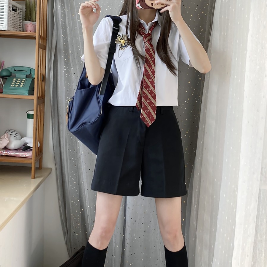 学院风衬衫直筒校服短裤