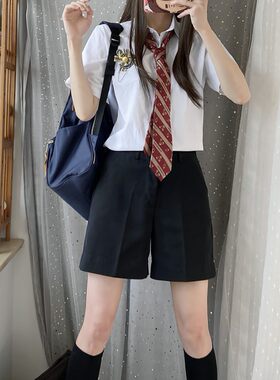 学院风衬衫直筒校服短裤