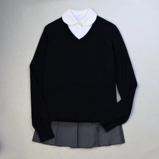 搭配学生女 叠穿衬衫 日系jk学院风基础款 黑色套头毛衣校供感针织衫