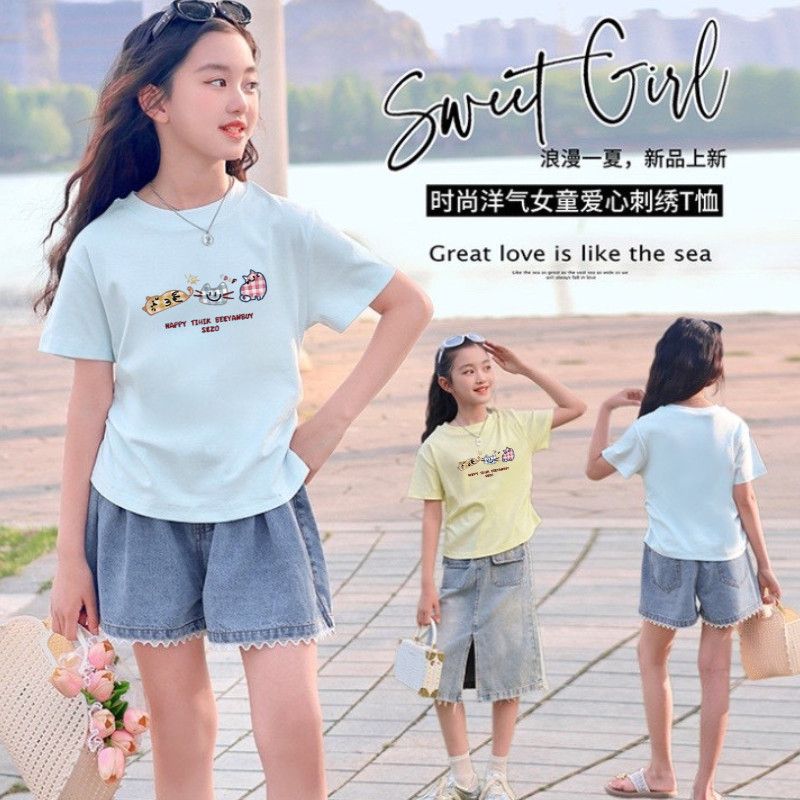 女童夏季休闲短袖t恤半袖上衣