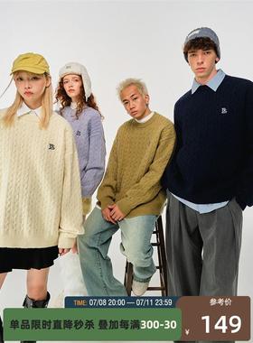 MATCHA STORY复古麻花宽松情侣毛衣男女冬打底针织衫上衣