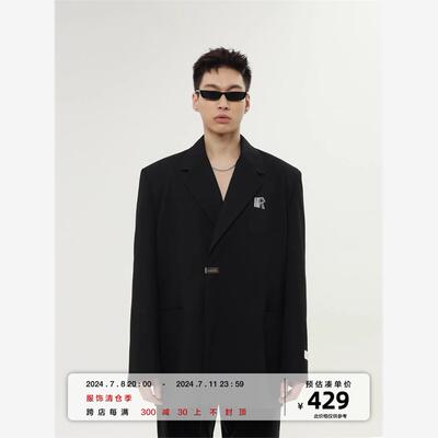 METARICOTTA 设计师黑色廓形高级感小众宽松质感休闲西装外套男潮
