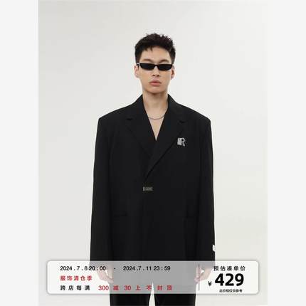 METARICOTTA 设计师黑色廓形高级感小众宽松质感休闲西装外套男潮