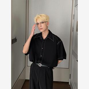 潮牌痞帅炸街衬衫男短袖高级感宽松款夏季ifashion免烫衬衣