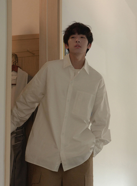 A先生春季新款男士长袖衬衫日系宽松纯色cityboy休闲上衣潮牌